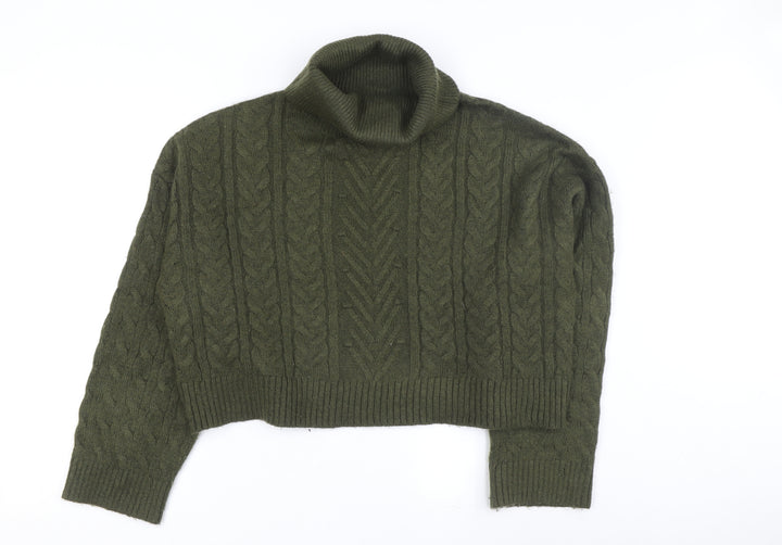 New Look Women's Green Roll Neck Cable-Knit Pullover