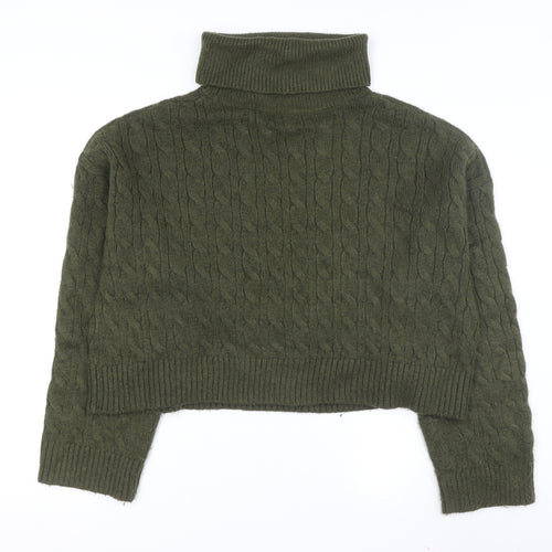 New Look Women's Green Roll Neck Cable-Knit Pullover