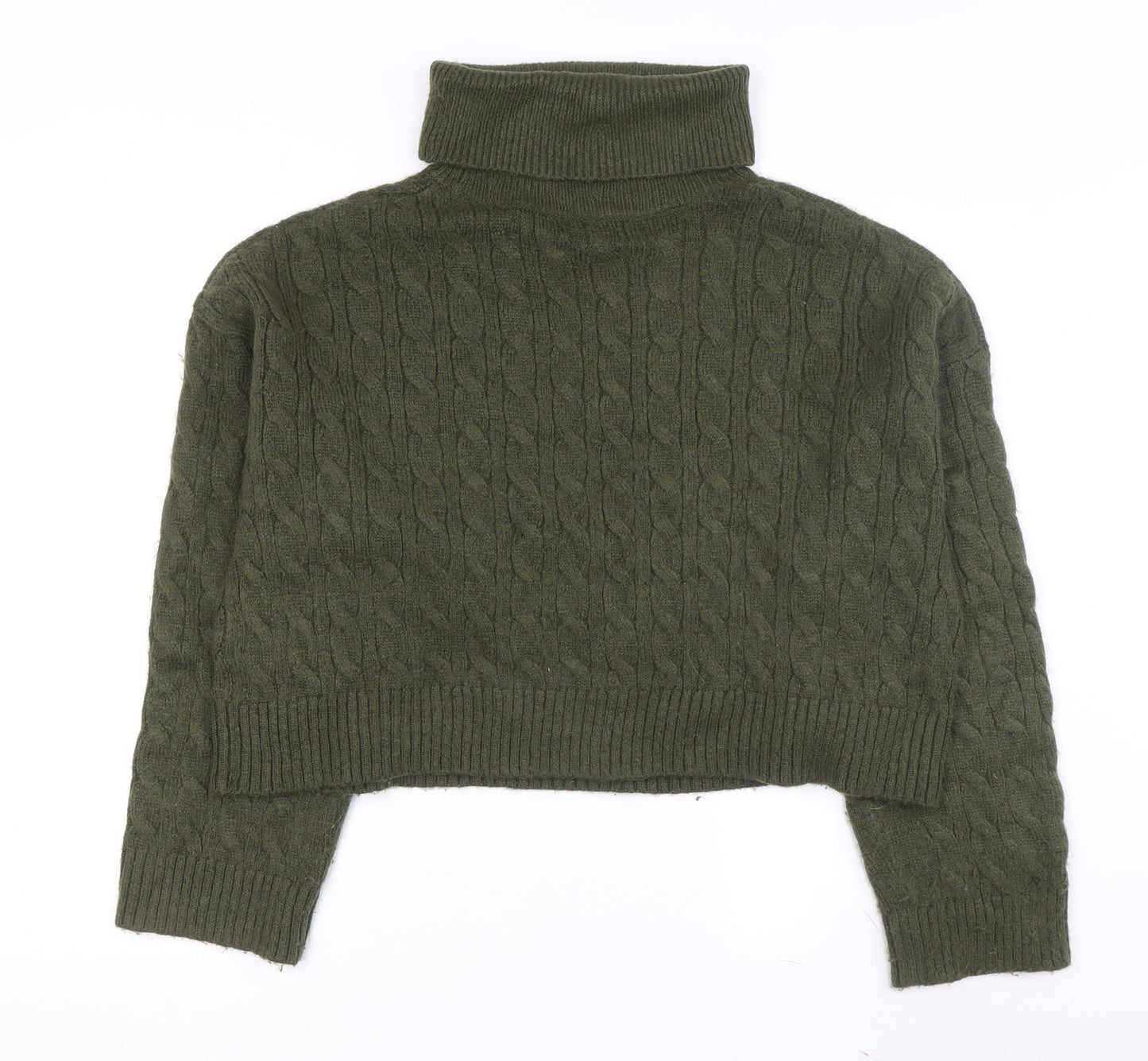 New Look Women's Green Roll Neck Cable-Knit Pullover