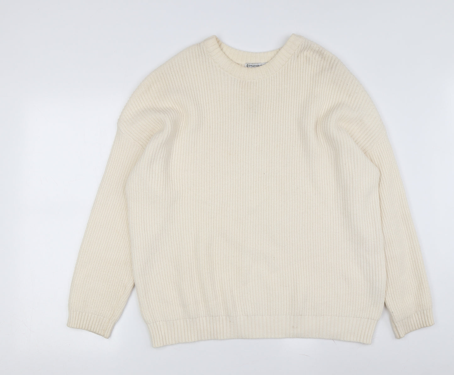 Stradivarius Women's Ivory Wool Pullover Jumper S