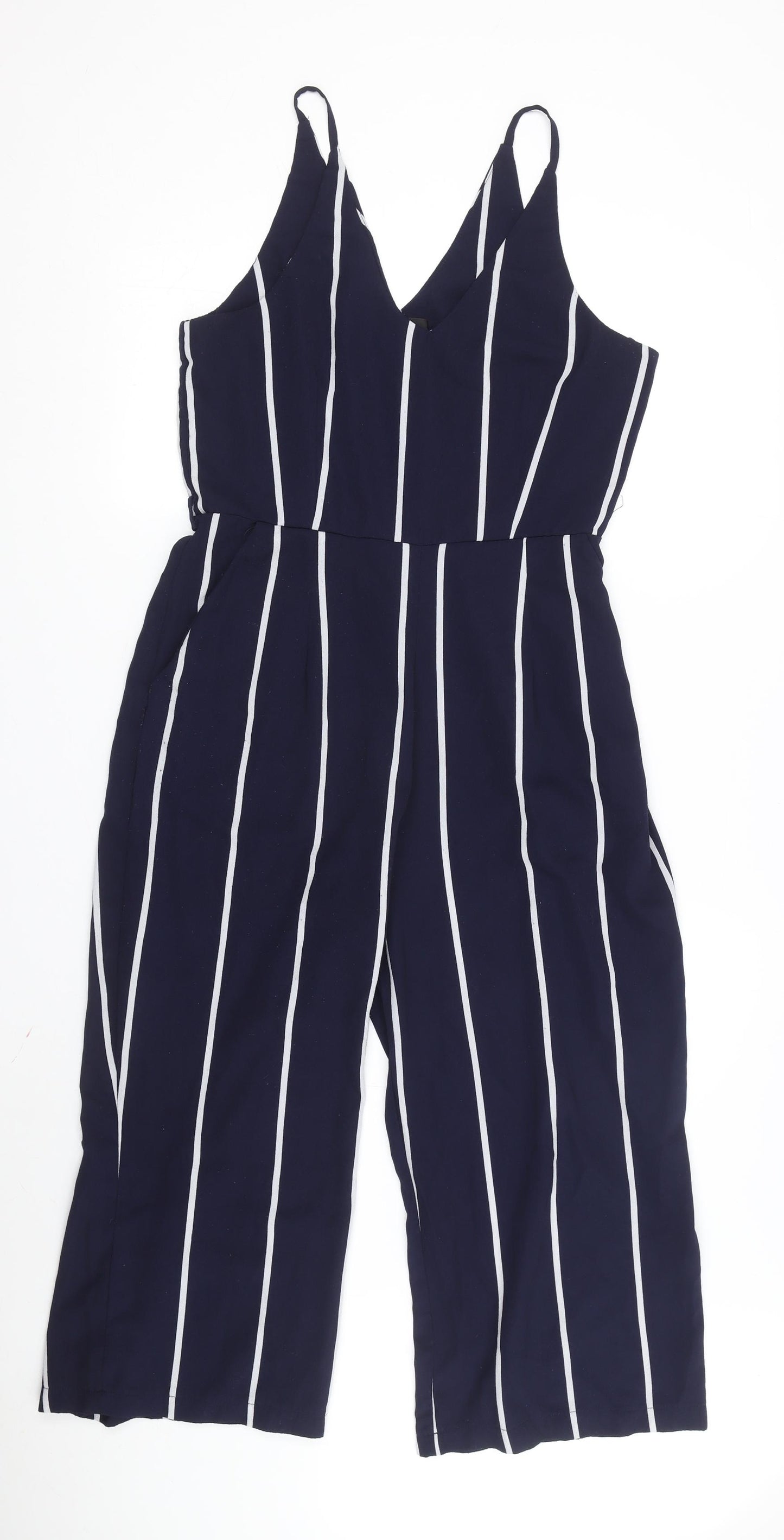 A/X Women's Blue Striped Jumpsuit, Size 12, V-Neck, Casual