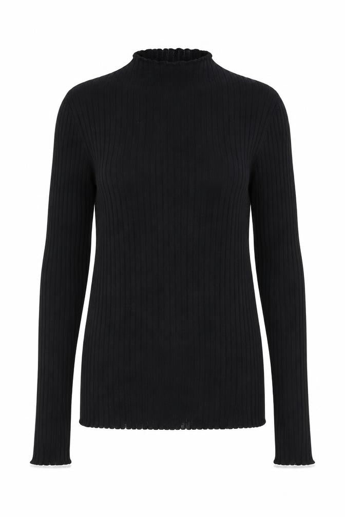 Front view of Warehouse Women's Black Mock Neck Slim Jumper