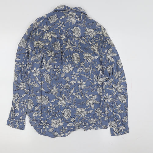 Marks and Spencer Women's Floral Blue Button-Up Shirt