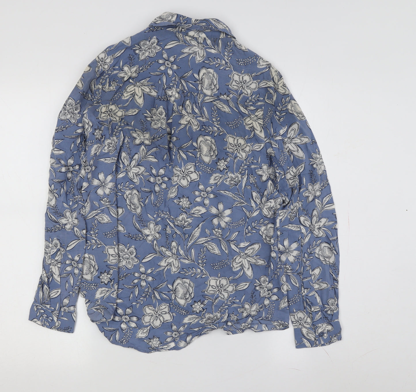 Marks and Spencer Women's Floral Blue Button-Up Shirt