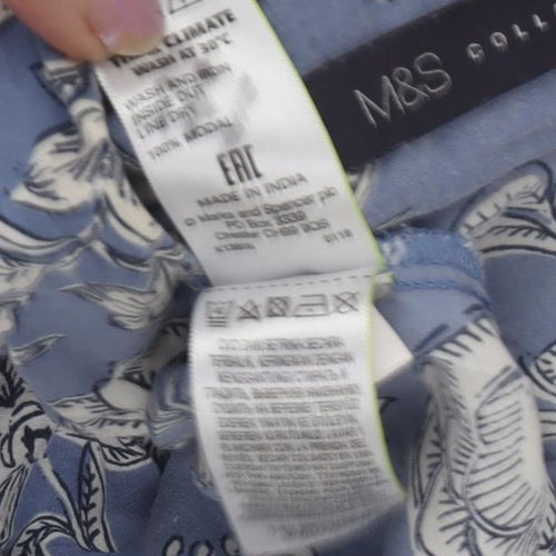 Marks and Spencer Women's Floral Blue Button-Up Shirt