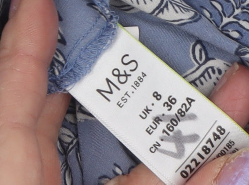 Marks and Spencer Women's Floral Blue Button-Up Shirt
