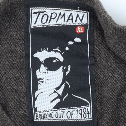 Topman Men's XL Brown Crew Neck Pullover Jumper