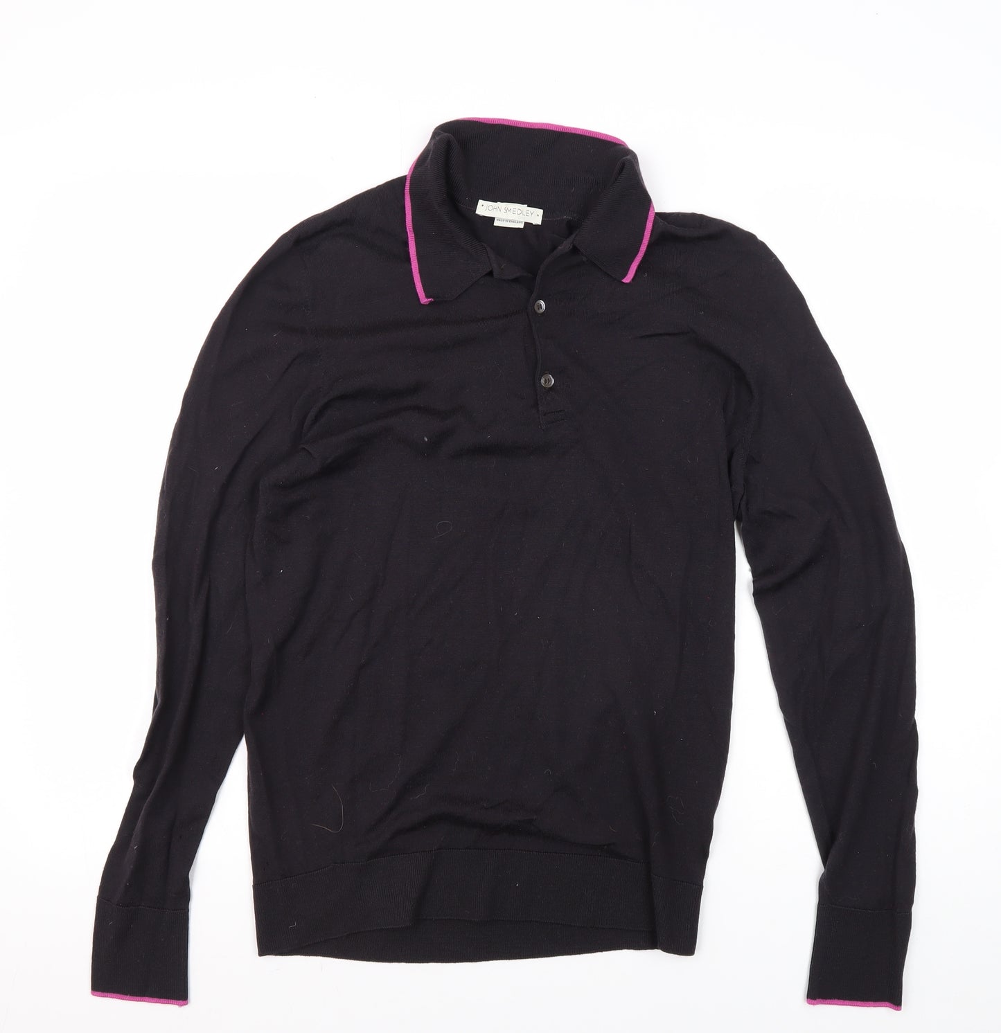 John Smedley Black Wool Men's Long Sleeve Polo