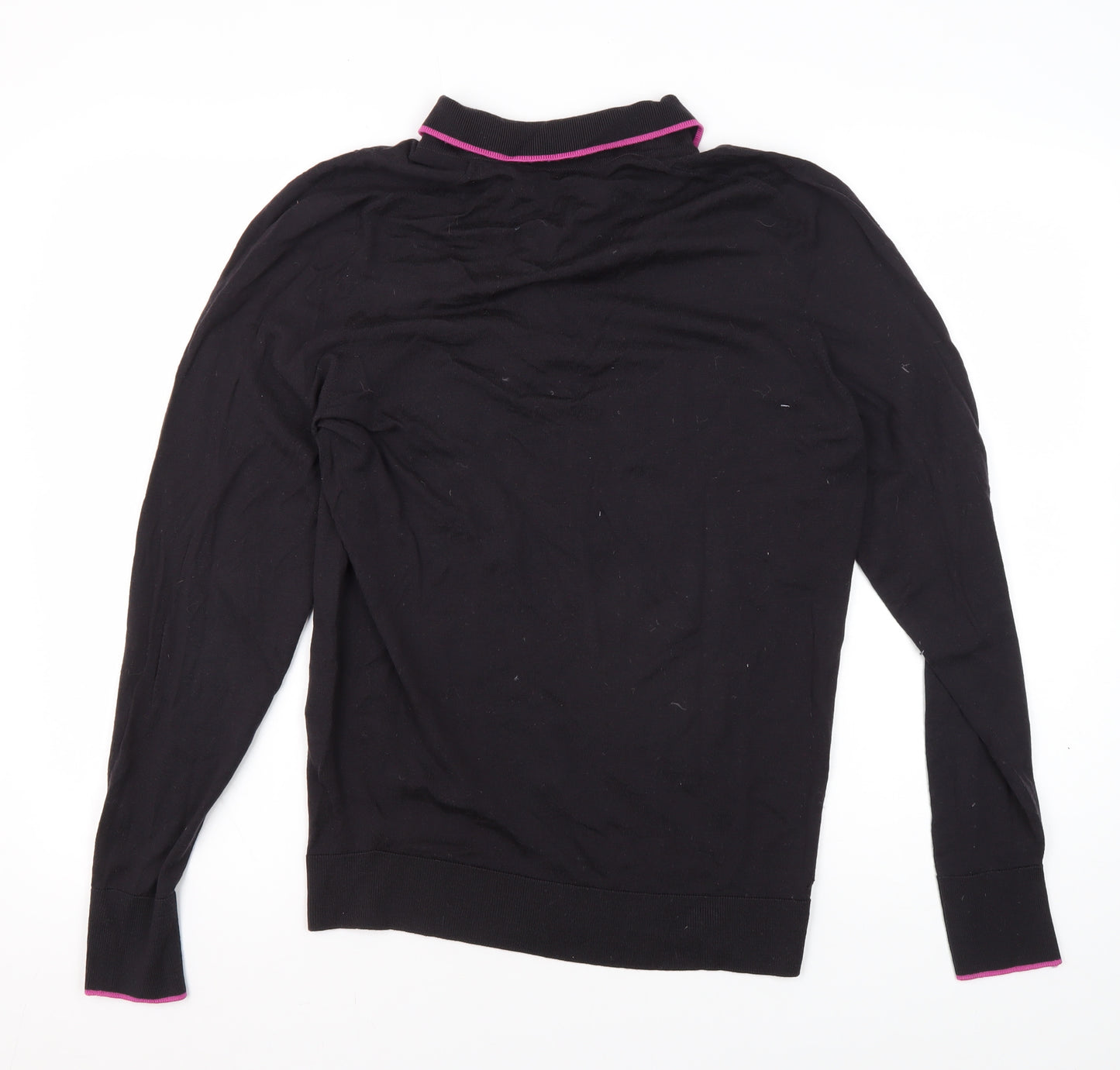 John Smedley Black Wool Men's Long Sleeve Polo