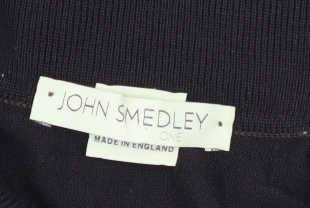 John Smedley Black Wool Men's Long Sleeve Polo
