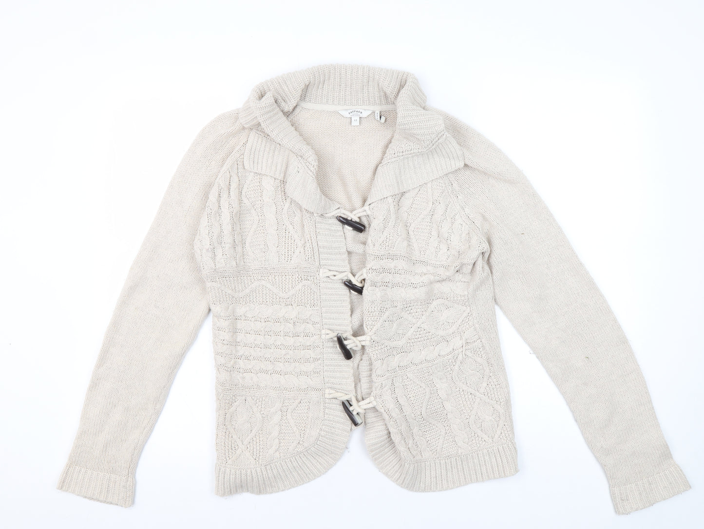 FatFace Women's Beige Cardigan, Size 12, Cable-Knit
