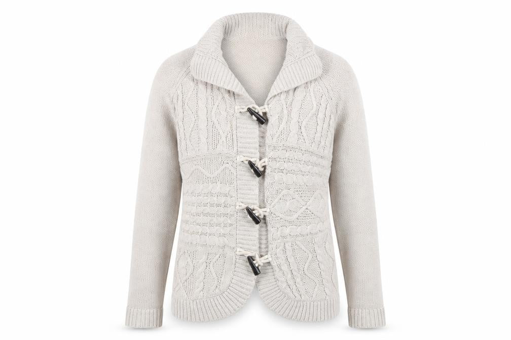 Front view of FatFace Women's Beige Cardigan, size 12, Cable-Knit