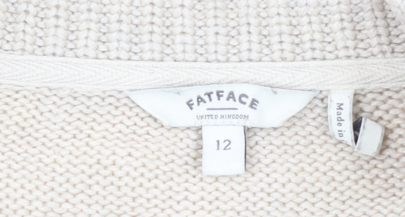 FatFace Women's Beige Cardigan, Size 12, Cable-Knit