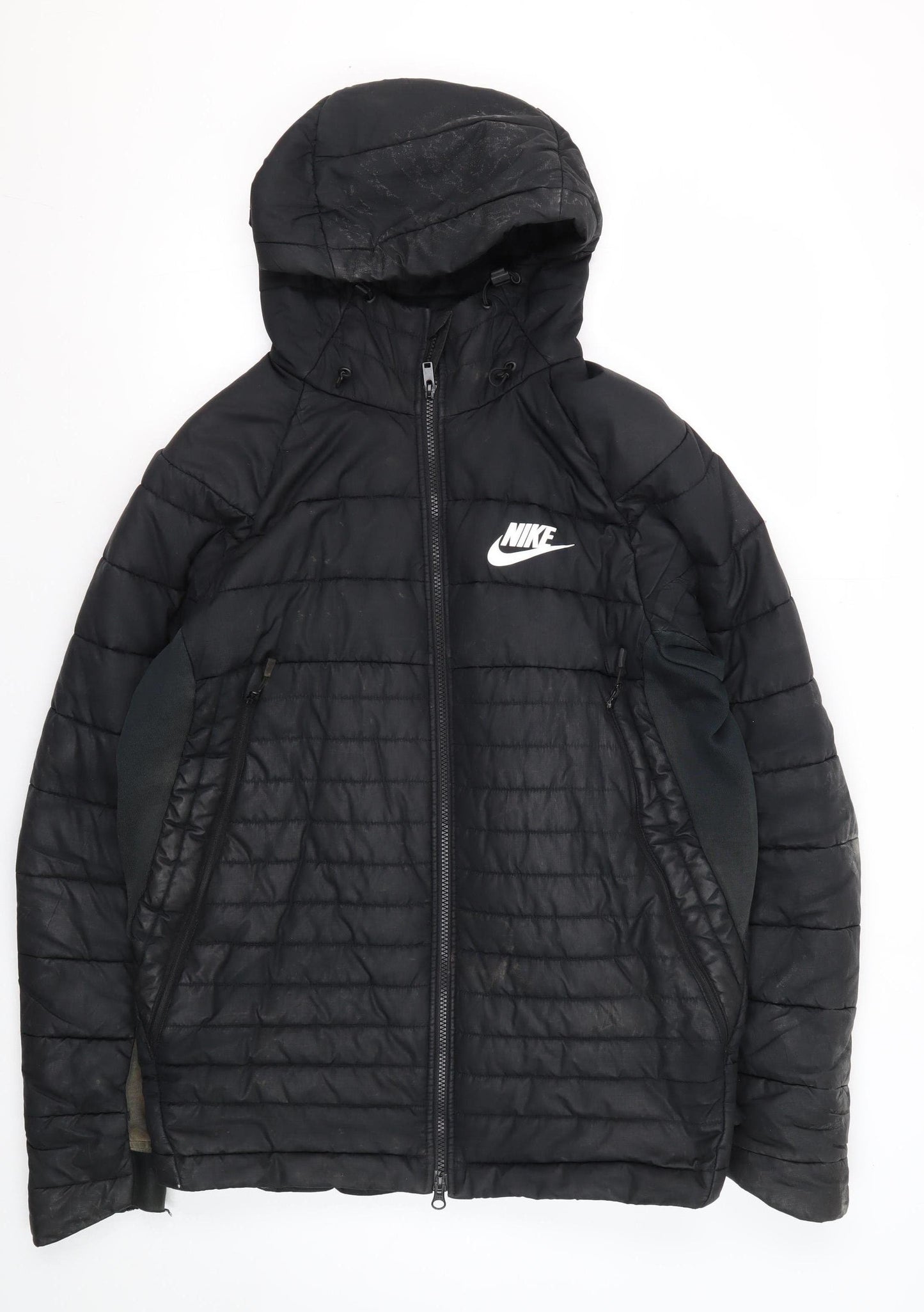Nike Men's Black Puffer Jacket L Hooded Quilted