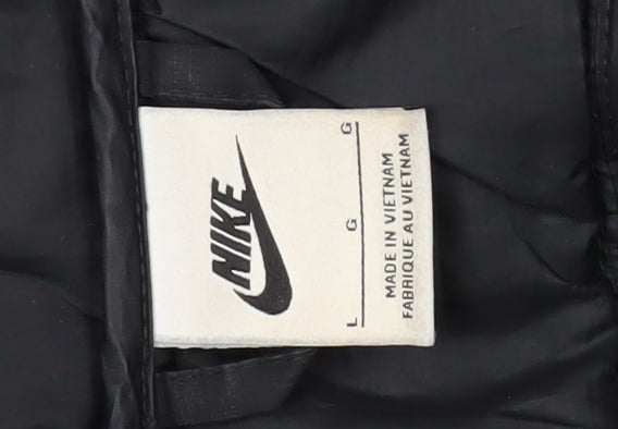 Nike Men's Black Puffer Jacket L Hooded Quilted