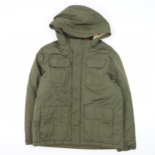 H&M Boys Green Mid-Length Parka Jacket 11 Years Hooded