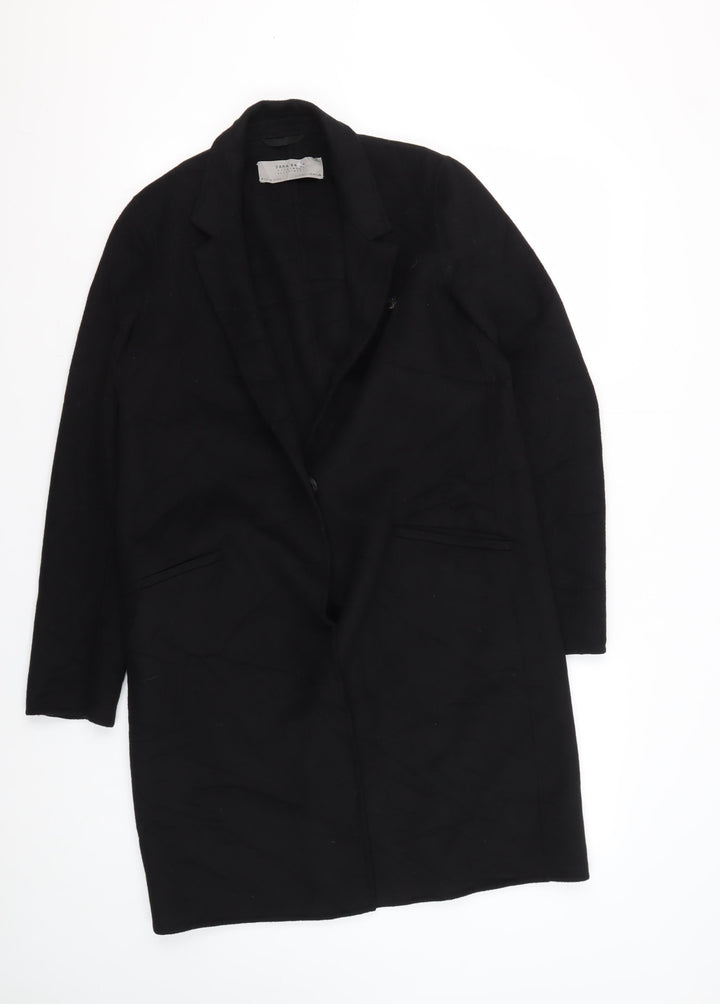Zara Women's Black Wool Overcoat, S, Lined, Excellent