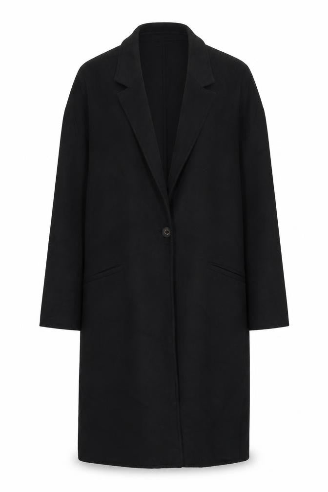 Front view of Zara Women's Black Wool Overcoat, S, Lined, Excellent