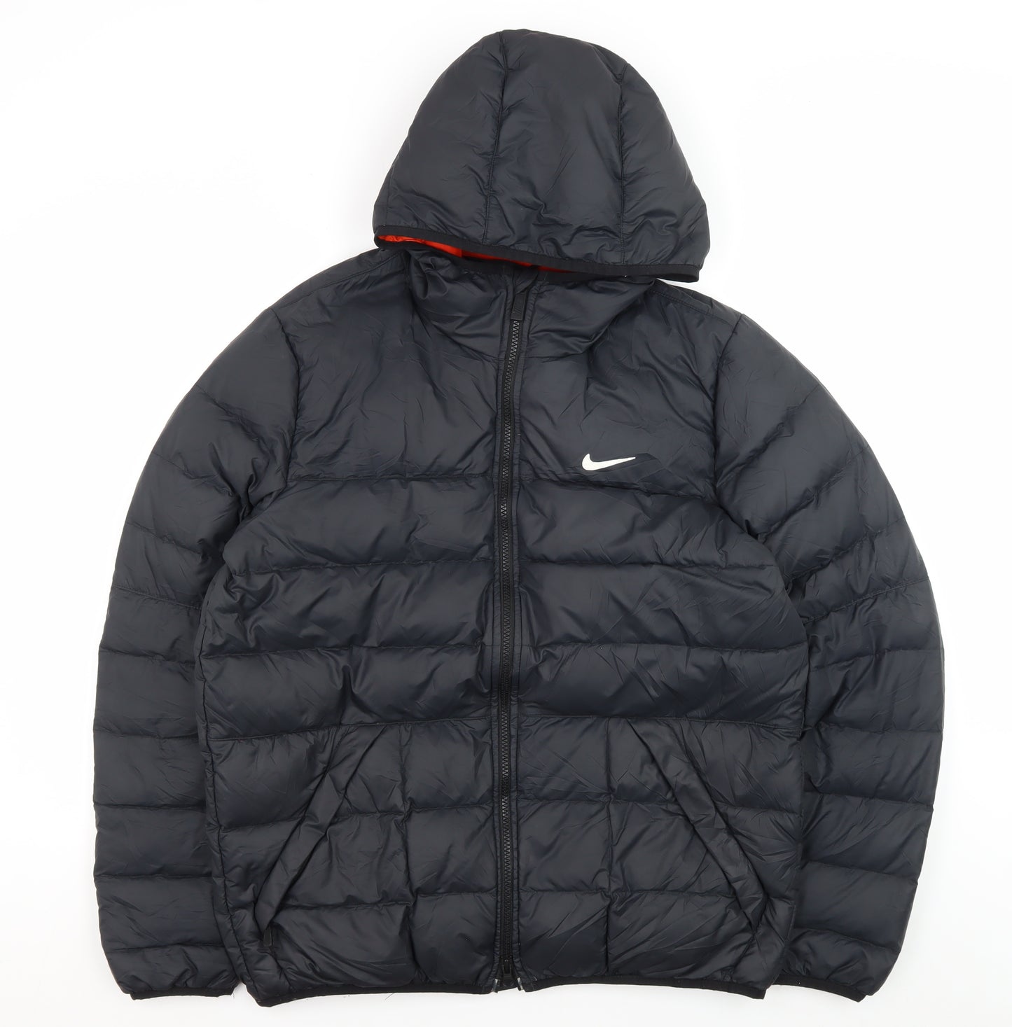 Nike Men's Black Puffer Jacket M Hooded Lightweight