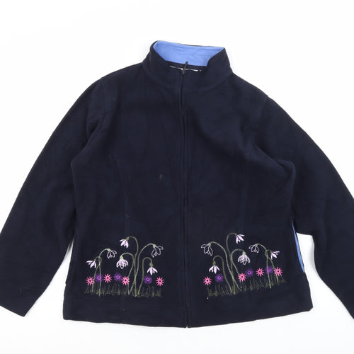 EWM Women's Navy Fleece Jacket M Floral Casual