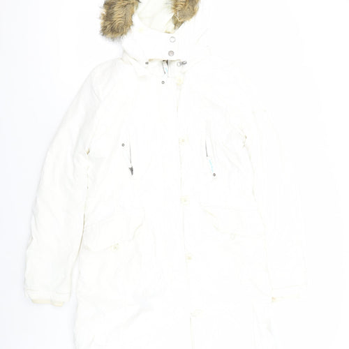 EDC by Esprit Women's White M Parka Coat, Winter Long Hooded