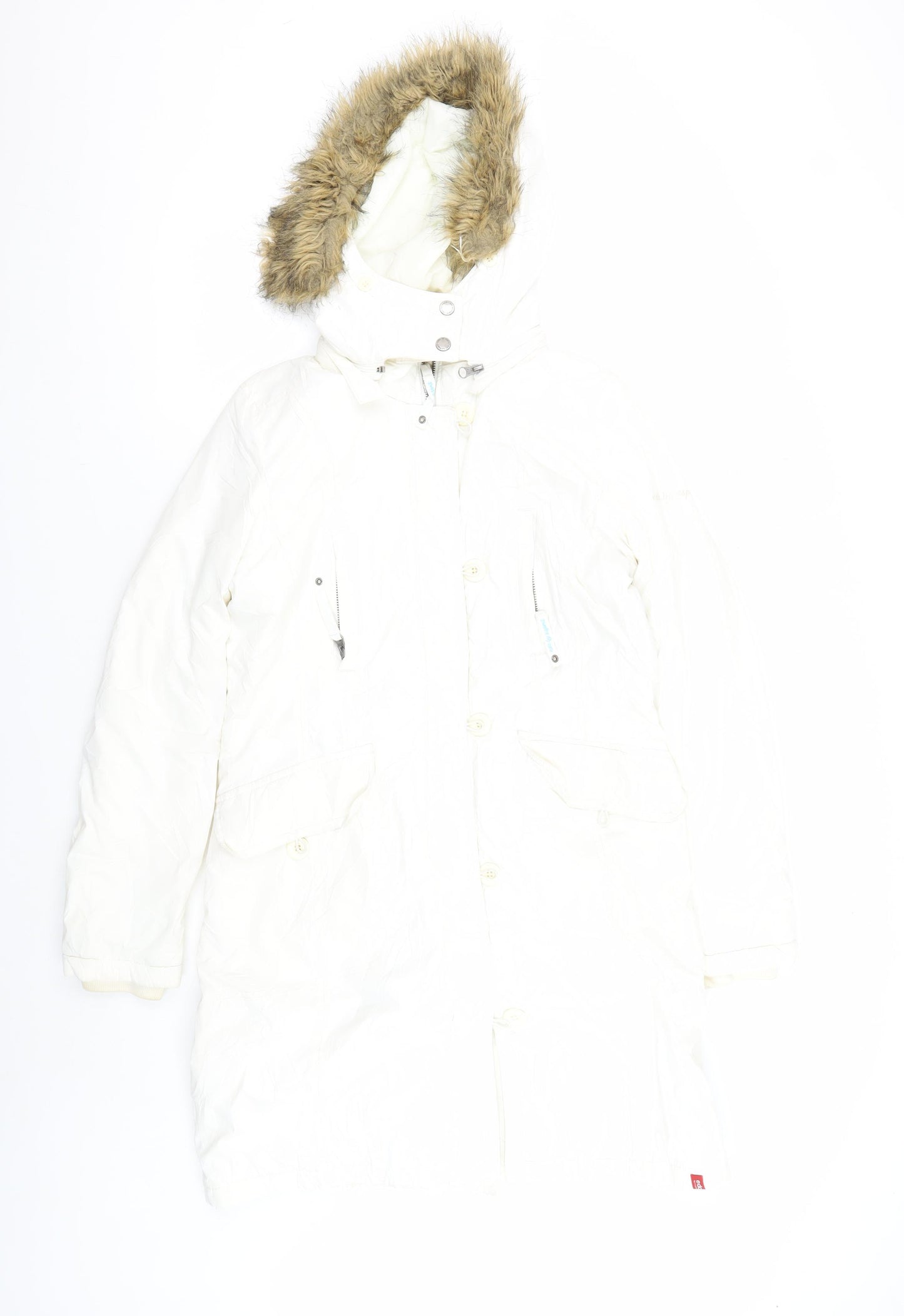 EDC by Esprit Women's White M Parka Coat, Winter Long Hooded