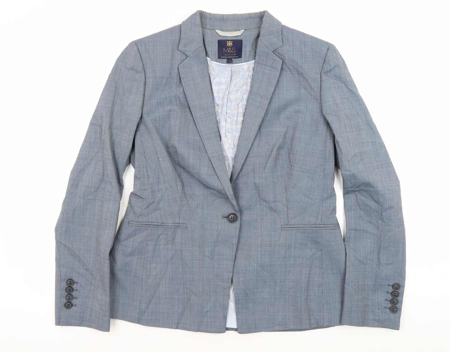Marks and Spencer Women's Blue Check Blazer Size 12