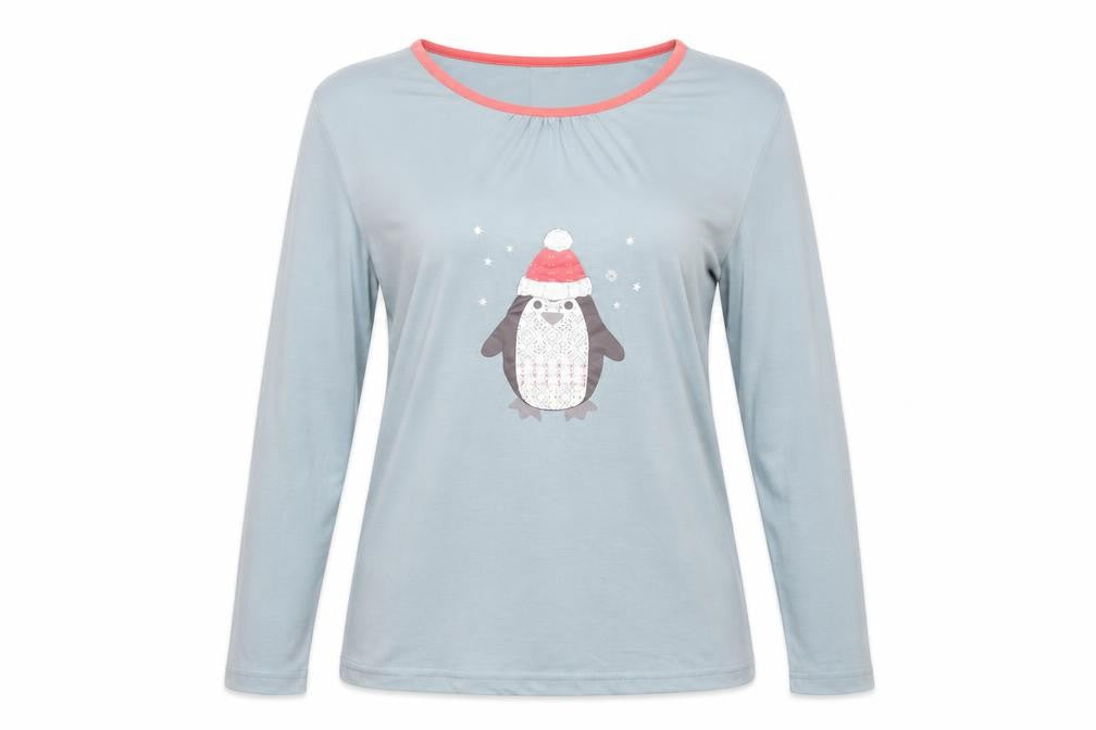 Front view of Damart Women's Blue Pyjama Top S Christmas Theme