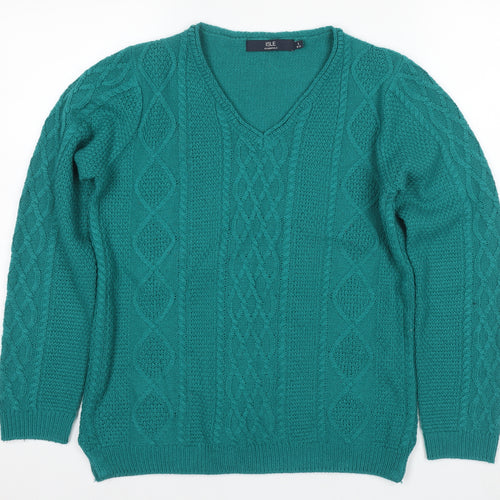 ISLE Women's Green Cable-Knit Pullover Jumper, S