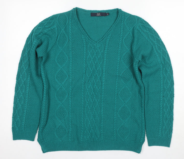 ISLE Women's Green Cable-Knit Pullover Jumper, S