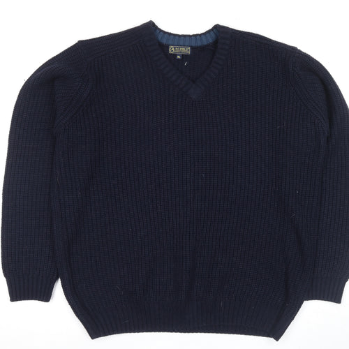 P.G. FIELD Men's XL Blue Chunky-Knit V-Neck Pullover