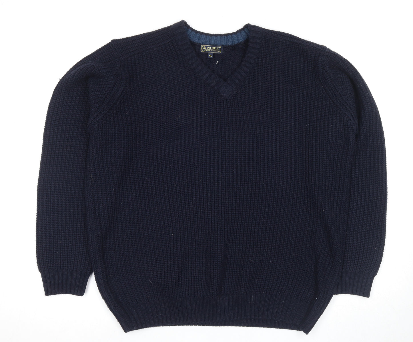 P.G. FIELD Men's XL Blue Chunky-Knit V-Neck Pullover