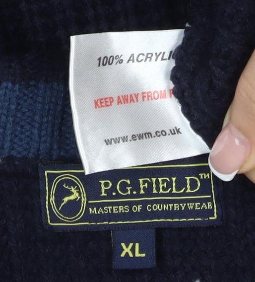 P.G. FIELD Men's XL Blue Chunky-Knit V-Neck Pullover