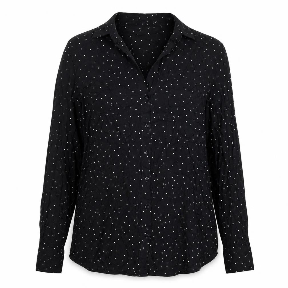 Front view of Pimkie Women's Black Polka Dot Button-Up Shirt XS