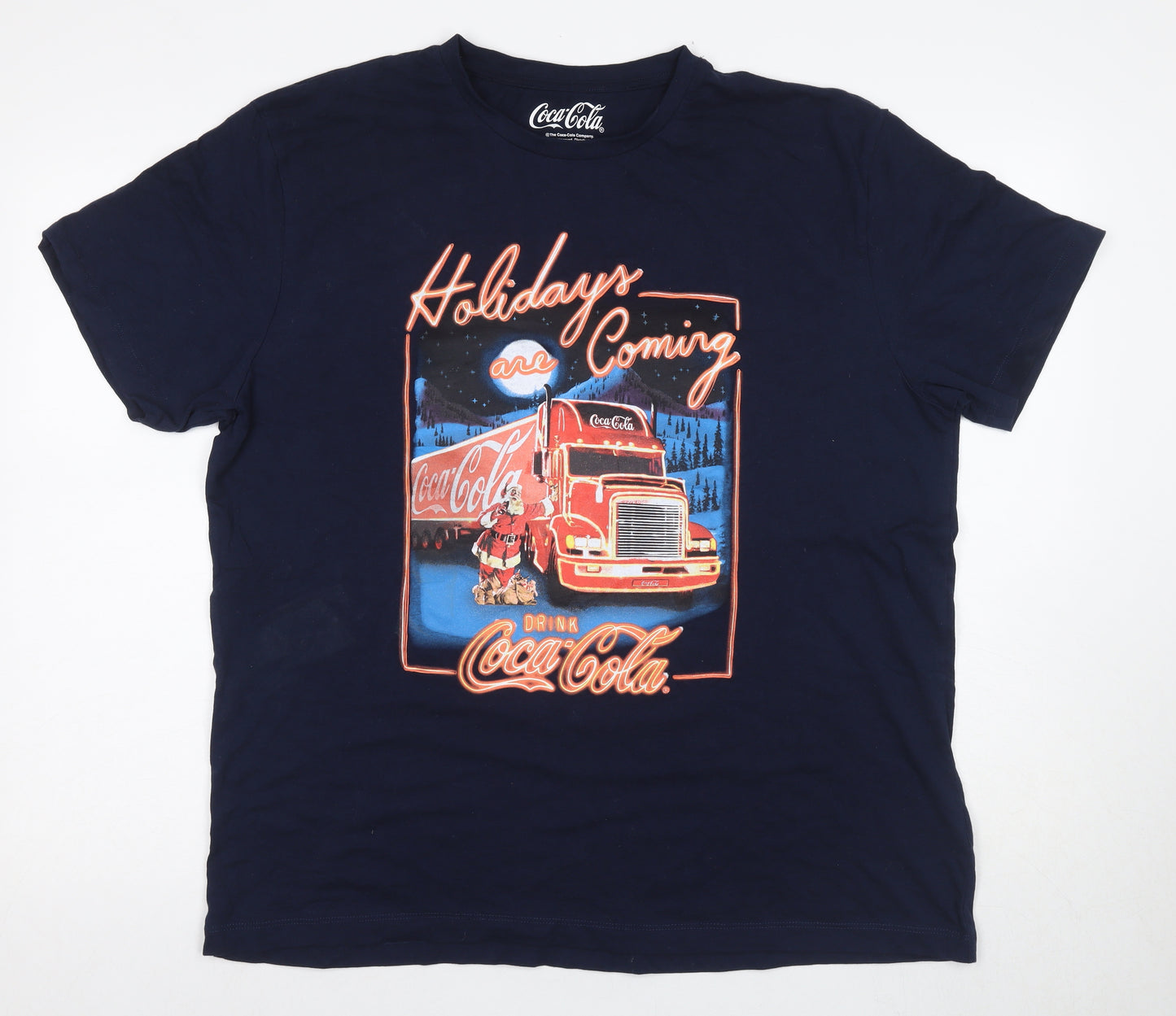 Coca-Cola Men's Blue 2XL Christmas T-Shirt