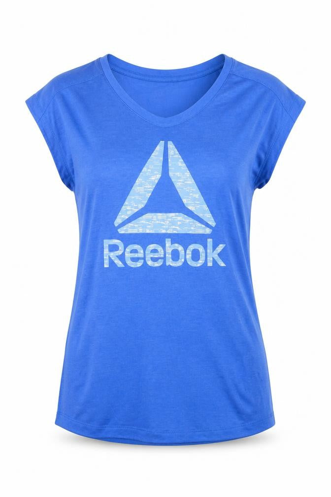 Front view of Reebok Women's Blue Sleeveless T-Shirt, size S