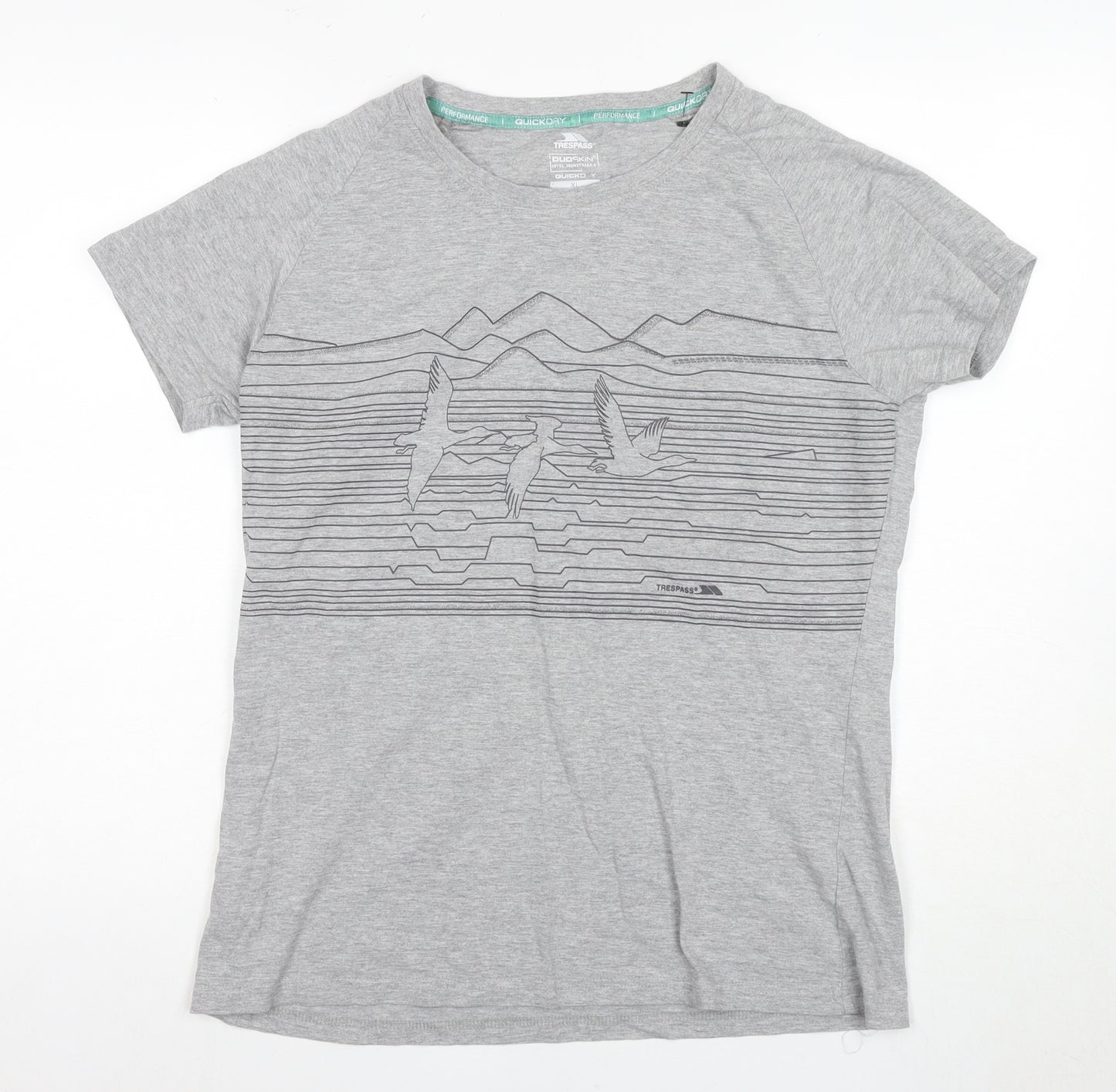Trespass Unisex Grey Graphic Print T-Shirt XL Quick Dry
