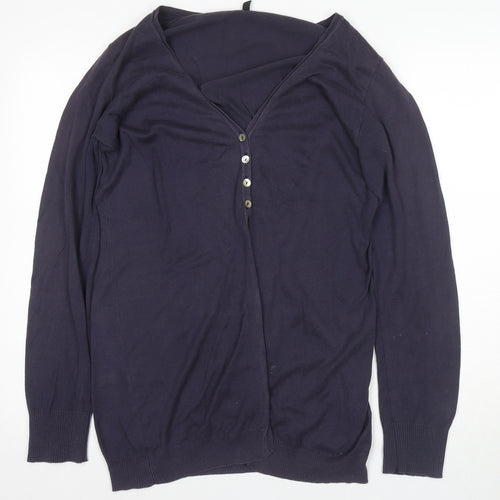 Benetton Women's Blue V-Neck Henley Jumper M