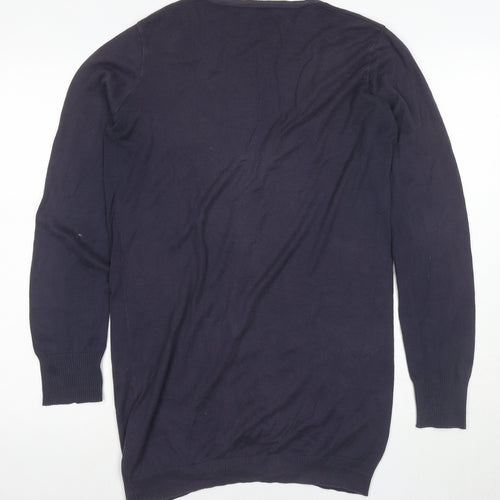 Benetton Women's Blue V-Neck Henley Jumper M