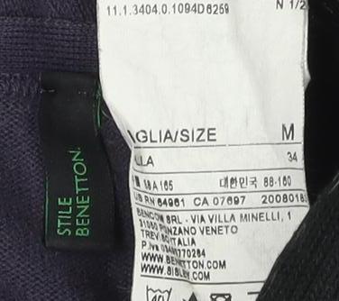 Benetton Women's Blue V-Neck Henley Jumper M