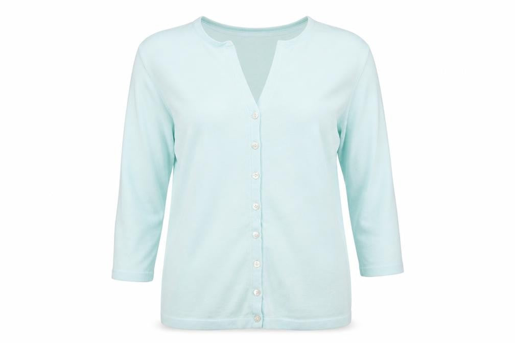 Front view of Morgan Women's Green Cardigan, size 8, V-Neck