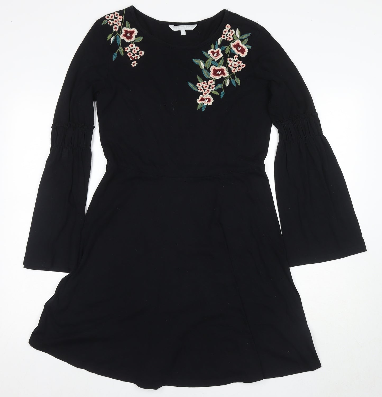 Red Herring Girls Black Floral A-Line Dress Size 12