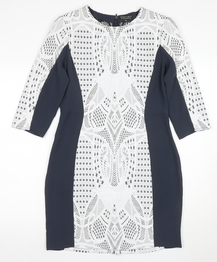 Warehouse Women's Black & White Sheath Dress UK 14