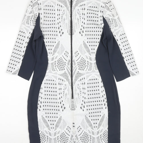 Warehouse Women's Black & White Sheath Dress UK 14