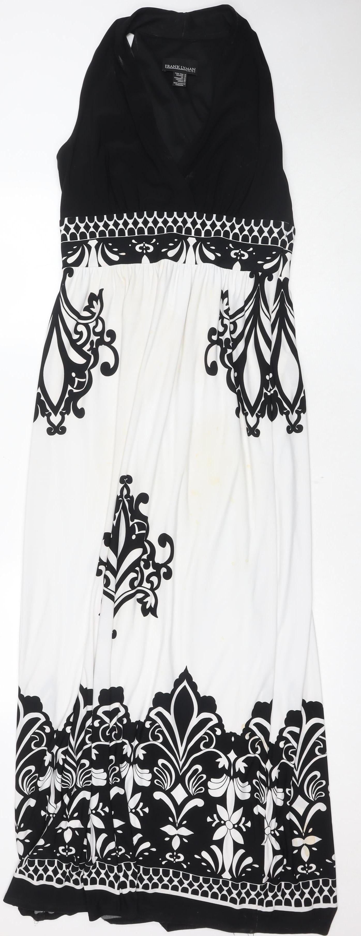 Frank Lyman Women’s Black/White Dress, Size 10, Elegant V-Neck