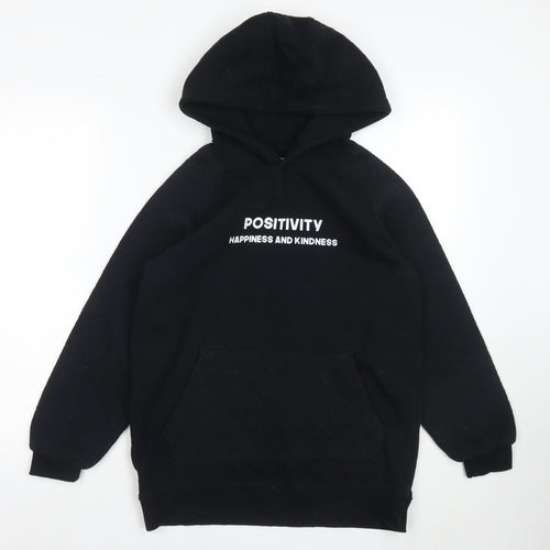 Threadgirls Boys Black Hooded Pullover, 13-14 Years, Graphic Print