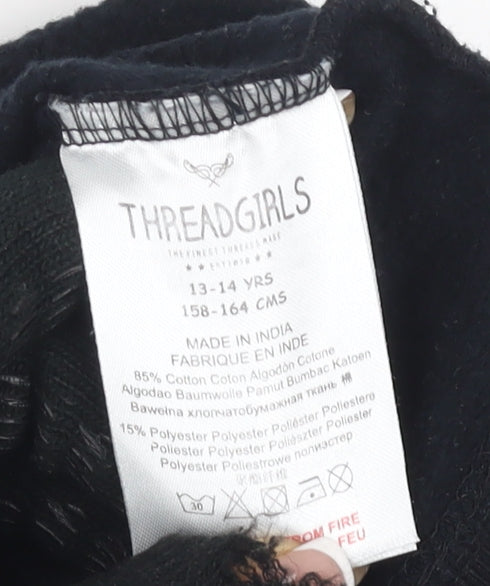 Threadgirls Boys Black Hooded Pullover, 13-14 Years, Graphic Print