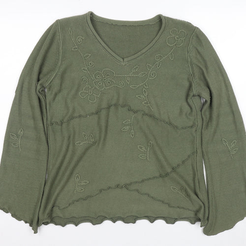Joe Browns Green Floral Embroidered Pullover Jumper Size 14
