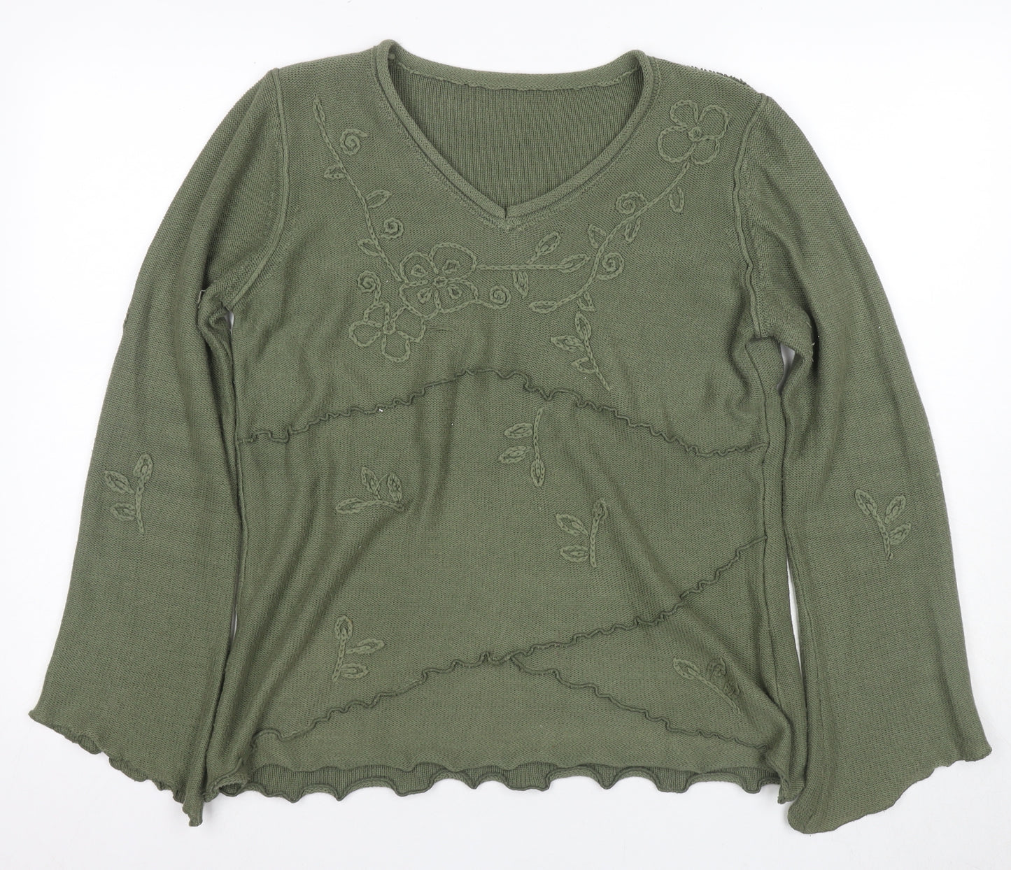Joe Browns Green Floral Embroidered Pullover Jumper Size 14