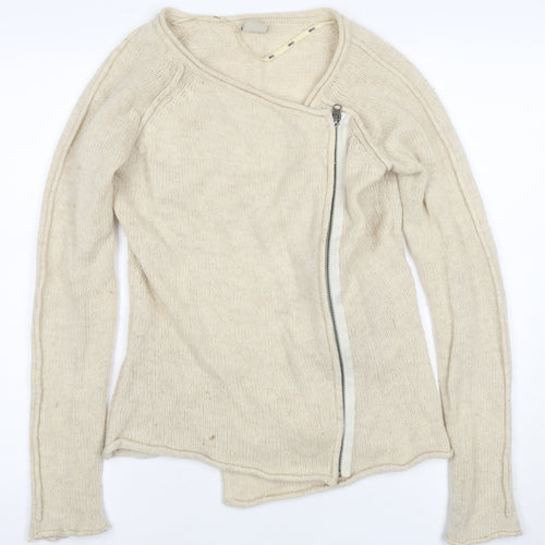 Object Women's Beige Full Zip Jumper, Size S, Casual Knit